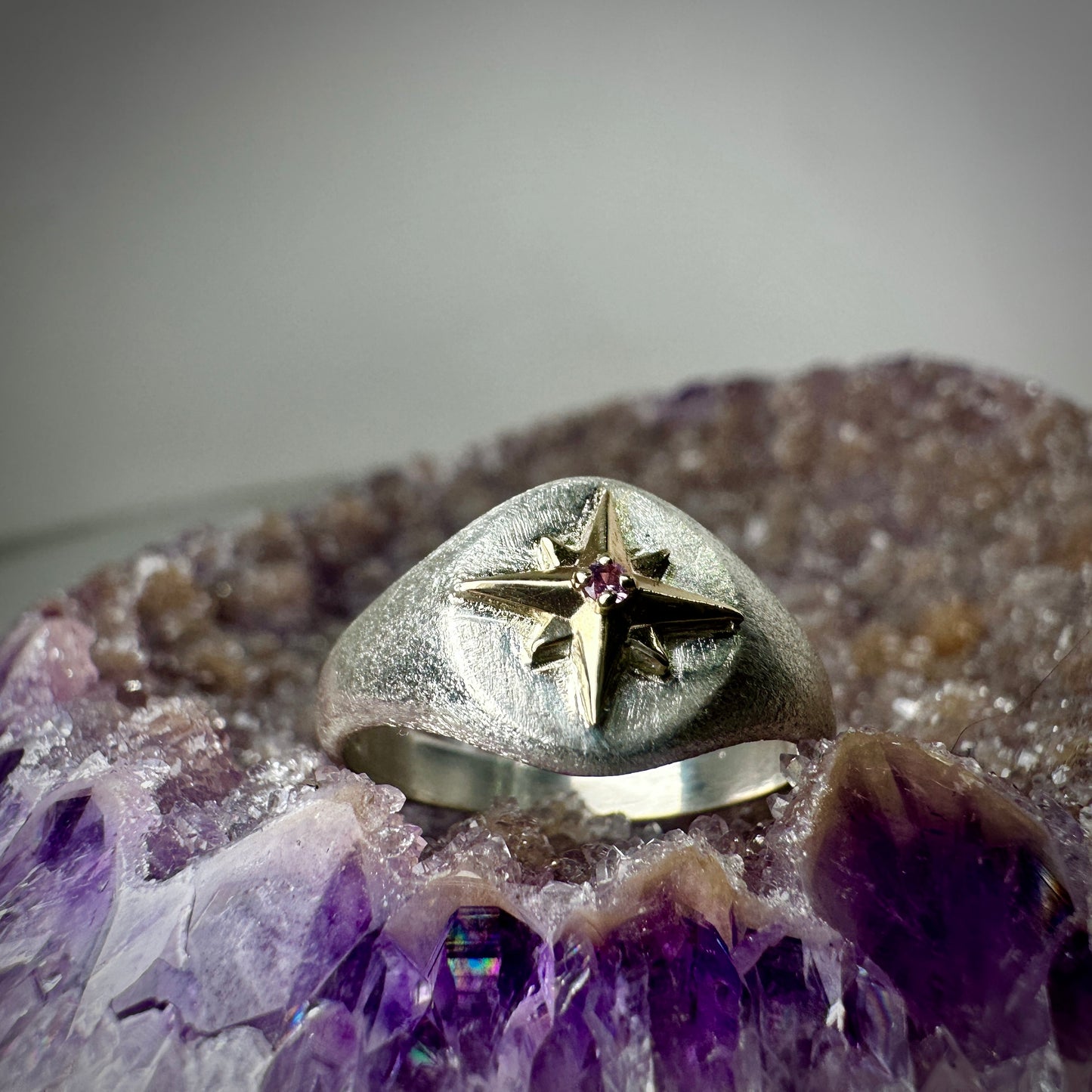 Starburst Ring with Purple Sapphire | 14k Yellow Gold & Sterling Silver