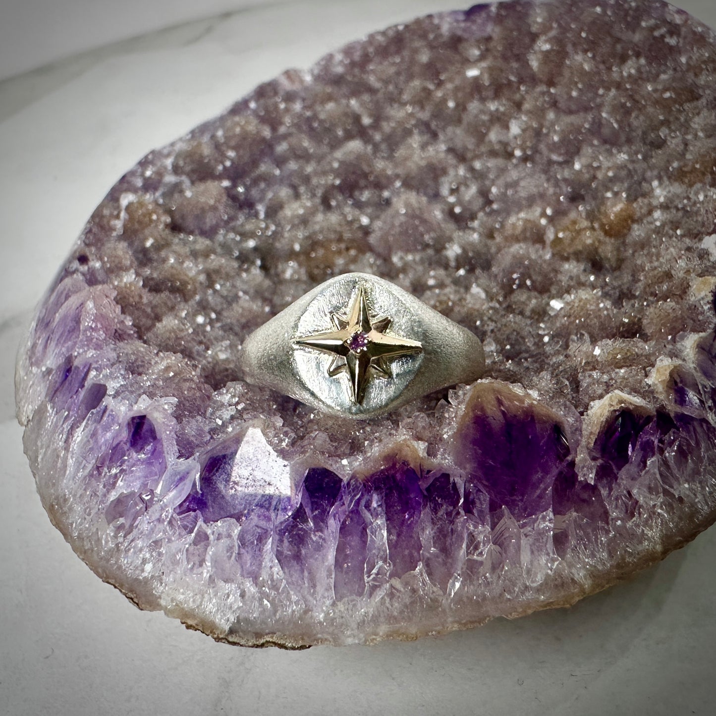 Starburst Ring with Purple Sapphire | 14k Yellow Gold & Sterling Silver