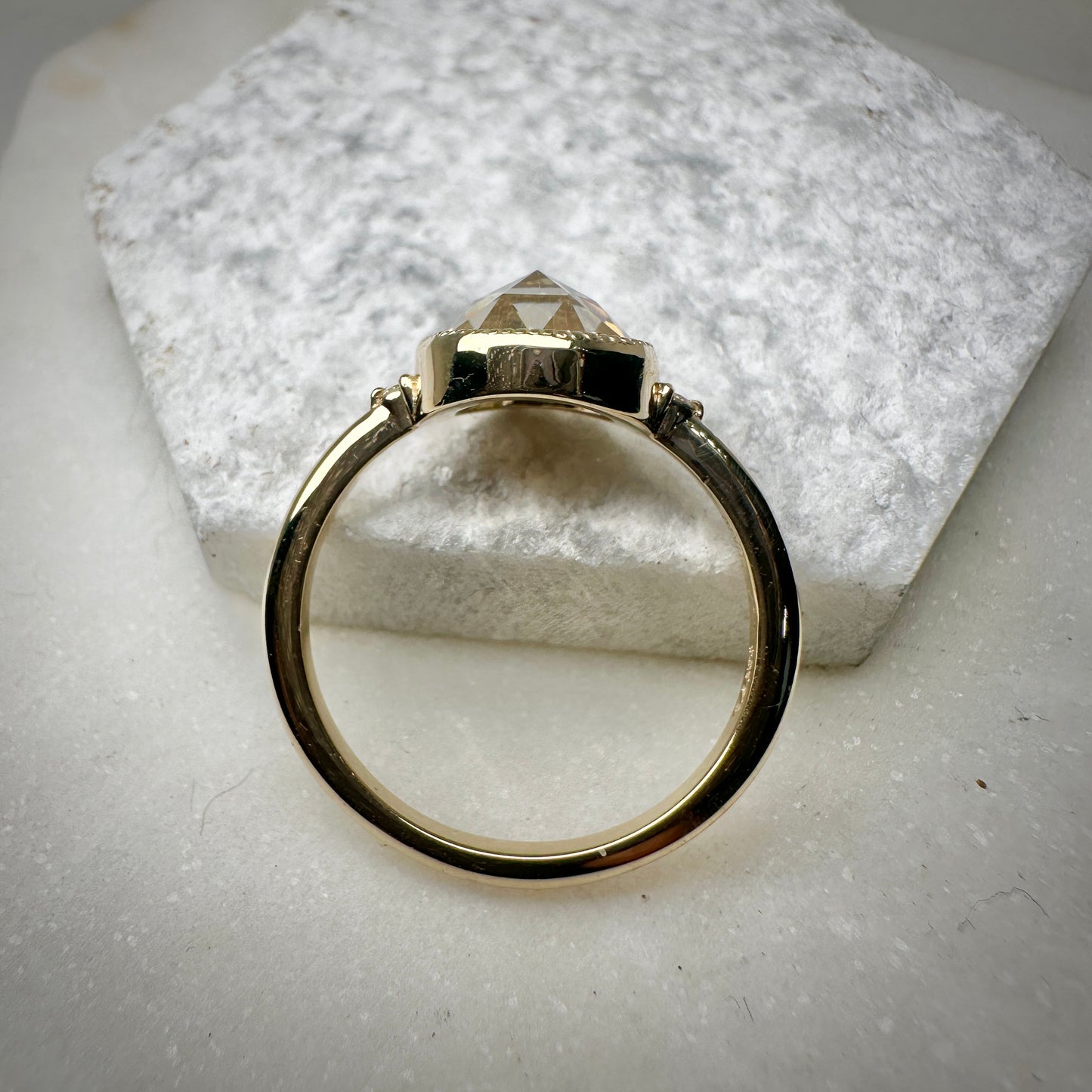 Rose Cut Moissanite Ring | 14k Yellow Gold