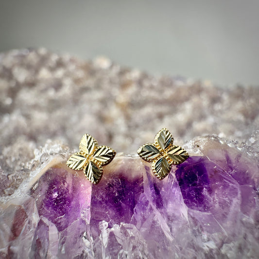 Geometric Flower Stud Earrings | 14k Yellow Gold