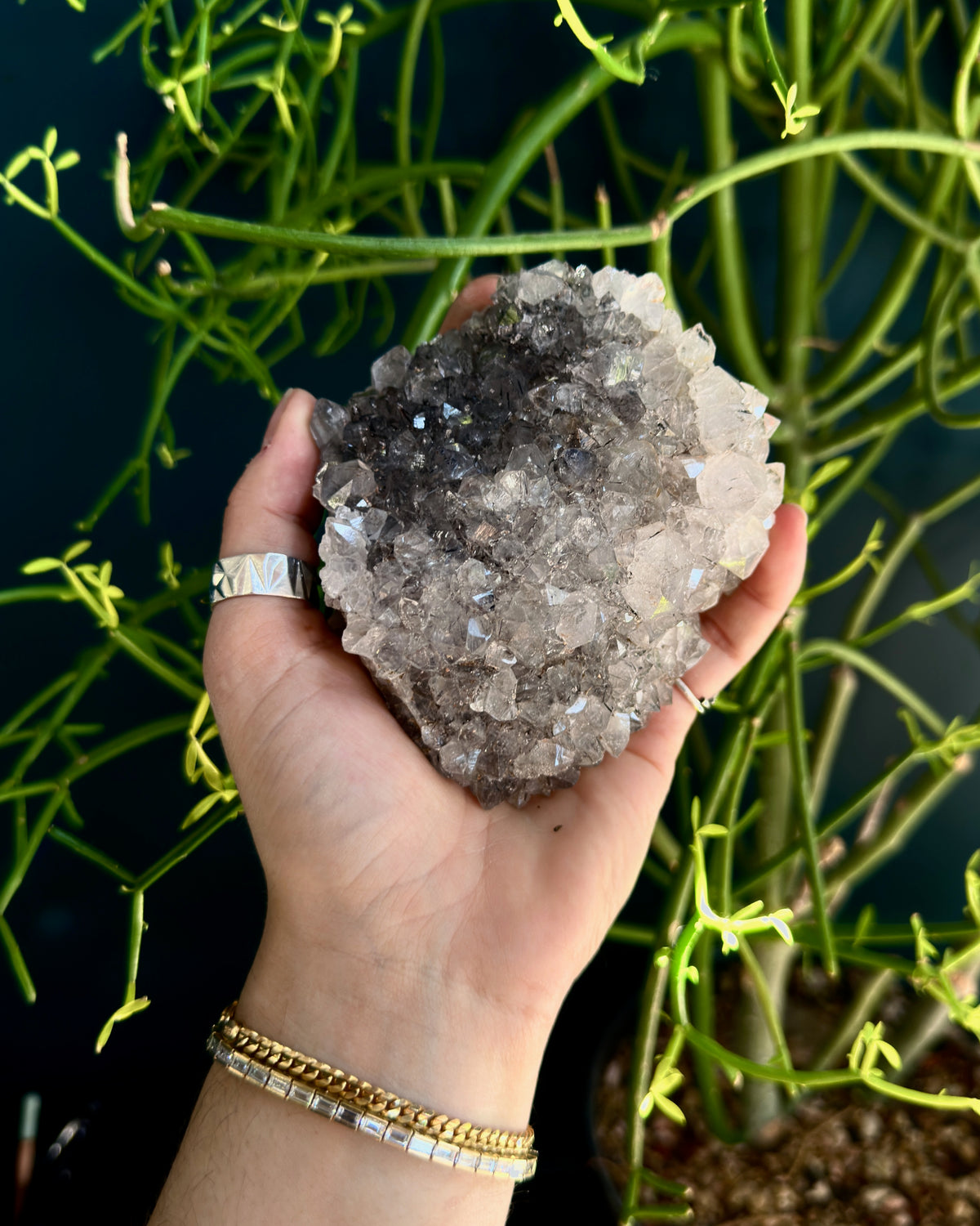 Quartz Cluster with Black Inclusions from Morocco | Crystal Specimen