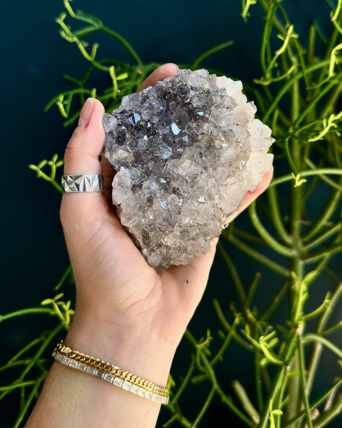 Quartz Cluster with Black Inclusions from Morocco | Crystal Specimen
