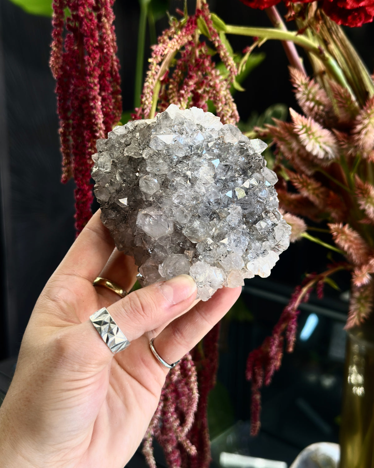 Quartz Cluster with Black Inclusions from Morocco | Crystal Specimen