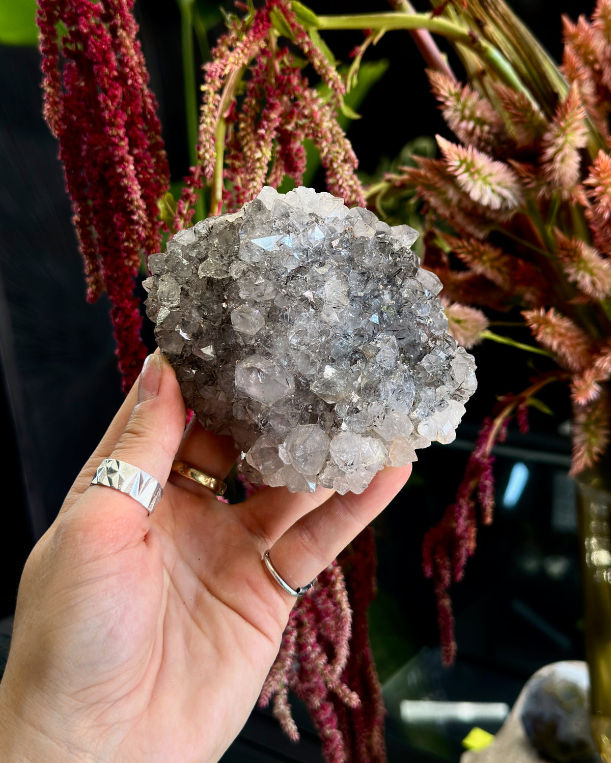Quartz Cluster with Black Inclusions from Morocco | Crystal Specimen