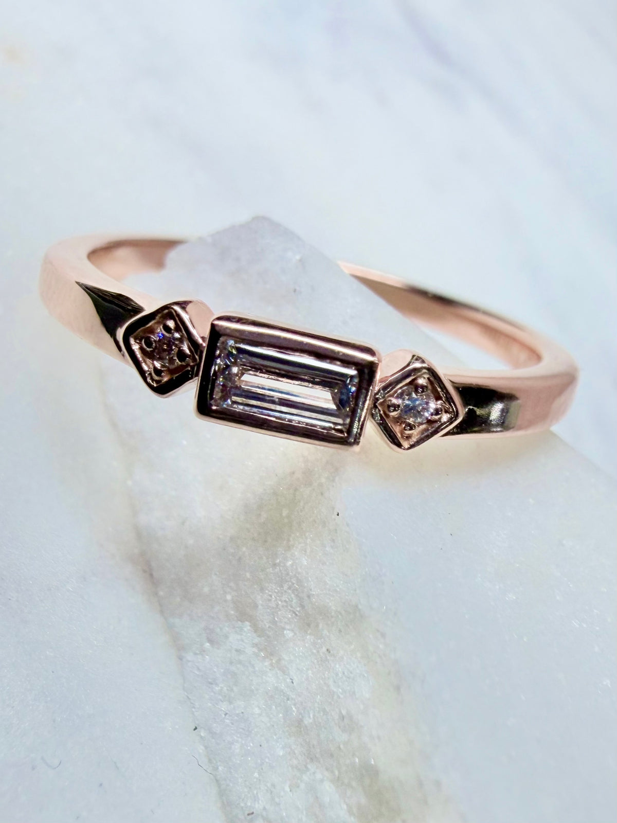 Art Deco Inspired Lab Grown Diamond Stacking Ring | 14k Rose Gold