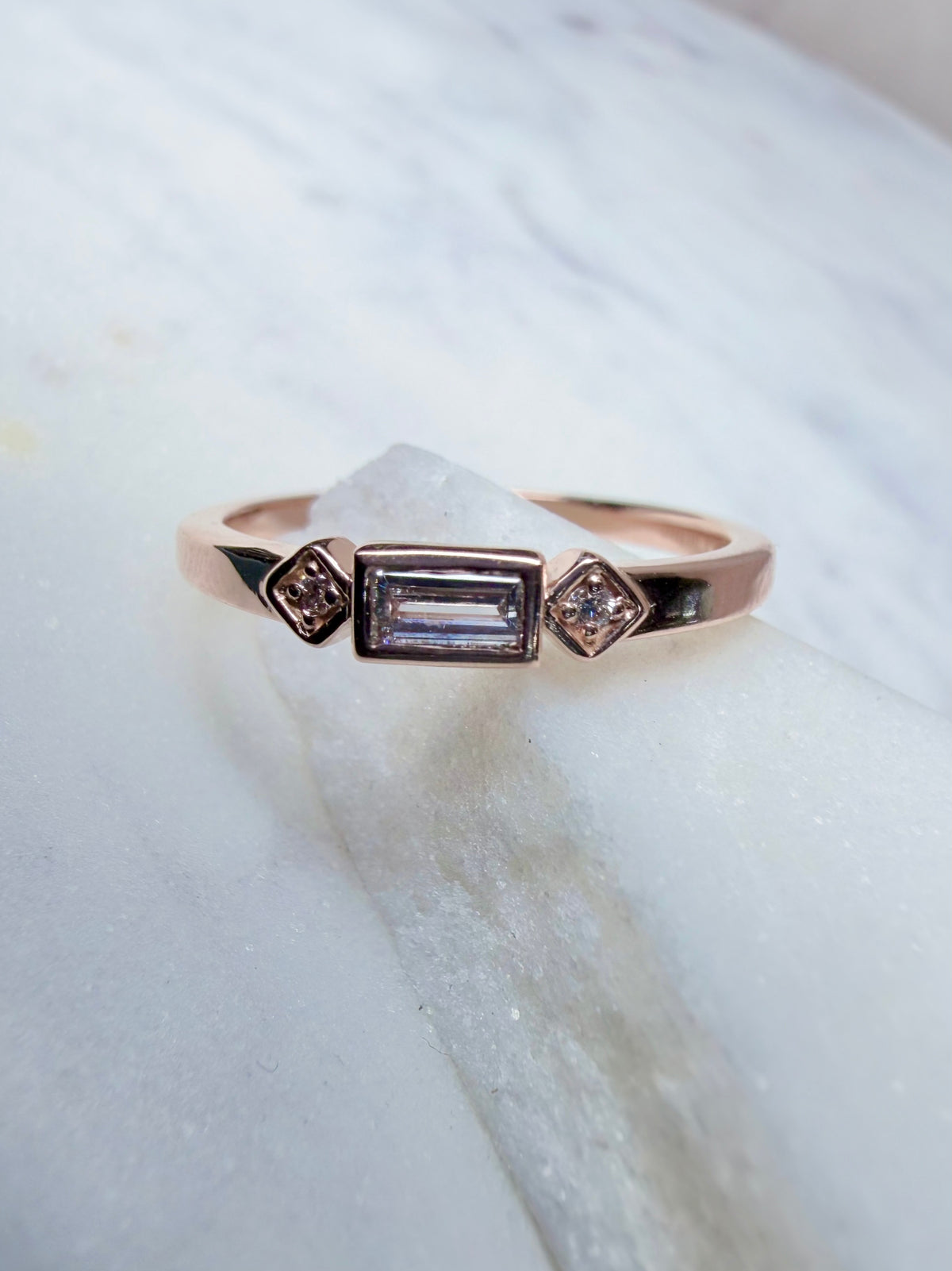 Art Deco Inspired Lab Grown Diamond Stacking Ring | 14k Rose Gold