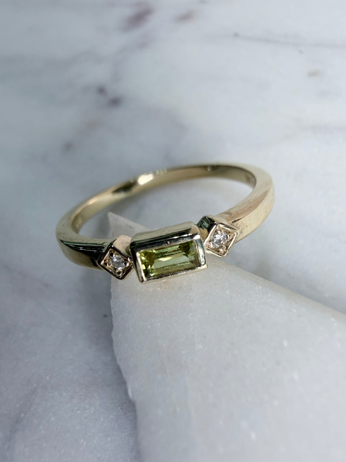 Art Deco Inspired Yellow Sapphire Stacking Ring | 14k Yellow Gold