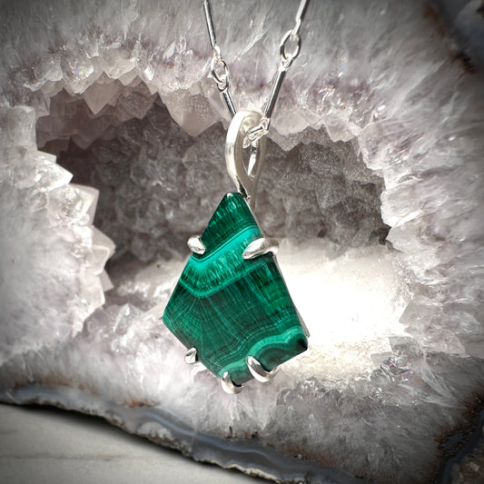 Geometric Malachite Pendant | Sterling Silver