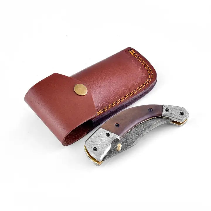 Curved Blade Damascus Steel Pocket Knife